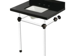 Kingston Brass KVPK30KASQ5 Templeton 30 Black Granite Console Sink with Acrylic Legs (8-Inch, 3-Hole), Black Granite/Oil Rubbed Bronze