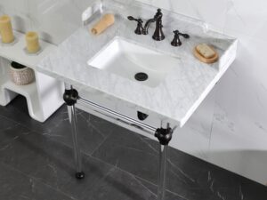 Kingston Brass LMS3030MASQ5 Pemberton 30 Carrara Marble Console Sink with Acrylic Legs (8-Inch, 3-Hole), Carrara Marble White/Oil Rubbed Bronze